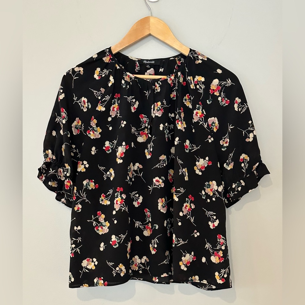Madewell Black Floral Short-Sleeve Blouse
